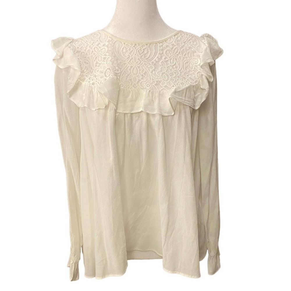 For love and lemons long sleeve white ruffle blouse xs swoop lace oversized